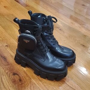 Monolith Brushed Leather and Re-Nylon Boots with Pouch, Size 40